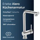 Ideal standard Alero Küchenarmatur, ausziehbare Brause, wassersparend – Chrom