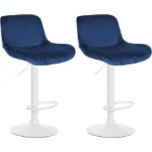 CLP 2er Set Barhocker Solon Weiß höhenverstellbar und drehbar mit Rückenlehne - blau Material Samt