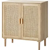 Vevor Rattanschrank Rattankommode Aufbewahrungsschrank mit 2 magnetischen Türen & verstellbaren Regalen & Griffen, Sideboard-Buffetschrank für Flur Eingangsbereich Wohnzimmer Küche Flur