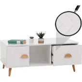 Mendler Couchtisch MCW-N89, Beistelltisch Sofatisch, Schubladen Türen Fächer Fischgrätenmuster Melamin Holz, 42x103x60cm weiß