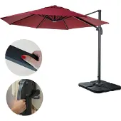 Mendler Gastronomie-Ampelschirm MCW-A96, Sonnenschirm, rund Ø 3m Polyester Alu/Stahl 23kg bordeaux mit Ständer, drehbar