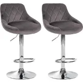CLP 2er Set Barhocker Lazio Samt höhenverstellbar und 360 Grad drehbar grau Gestell Farbe chrom