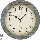 AMS Funk-Wanduhr Holz/ Glas blau-grau strukturiert