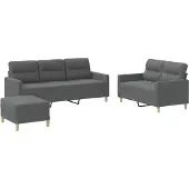 vidaXL 3-tlg. Sofagarnitur mit Kissen Dunkelgrau Stoff