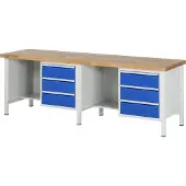 RAU Mobile Werkbank mit Ablageboden - 6 Schubladen - Teilauszug - 180:6 - 840 x 2.500 x 700 mm (HxBxT) - Traglast 1.250 kg - Buche