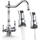 ARI 3-Wege Küchenarmatur Retro mit Wasserfilter-Anschluss, Feststehender Auslauf, 360° schwenkbar, Einzelauslauf, Keramikkartusche Chrom