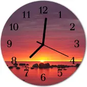 Tulup Glasuhr Wanduhr Küchenuhr Echt-Glas 30fi cm Sonnenuntergang rosa