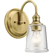 Kichler Zeitgenössische Wandleuchte Waverly Stahl Natürlich Messing Glas 1 Licht E27