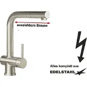 Gastlando Küchen-Spültischarmatur kpl. aus Edelstahl ausziehbare Brause Niederdruckversion