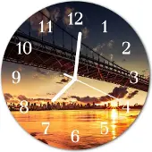 Tulup Glasuhr Wanduhr Küchenuhr Echt-Glas 30fi cm Brücke Fluss orange