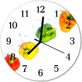 Tulup Glasuhr Wanduhr Küchenuhr Echt-Glas 30fi cm Paprika mehrfarbig