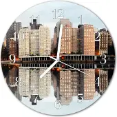 Tulup Glasuhr Wanduhr Küchenuhr Echt-Glas 30fi cm Skyline mehrfarbig
