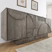 Riess Design Sideboard ART DECO 170cm grau smoked Mangoholz massiv 3D-Front