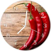 Tulup Glasuhr Wanduhr Küchenuhr Echt-Glas 30fi cm Chilischoten rot