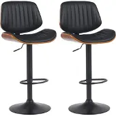 CLP 2er Set Barhocker Clawson Kunstlederbezug Bugholz höhenverstellbar und drehbar | Farbe walnuss/schwarz Gestell Farbe schwarz