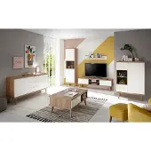 IMV Wohnzimmer Set Merle 460cm eiche riviera / weiß matt Wohnwand Sideboard