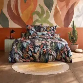Estella Mako-Satin Bettwäsche 135x200 Juliane schwarz Blätter Blatt bunt 7677-985