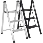 TRUTZHOLM Alu Trittleiter 3-stufig silber klappbar 150 kg Anti-Rutsch Trittflächen Klapptritt