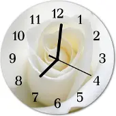 Tulup Glasuhr Wanduhr Küchenuhr Echt-Glas 30fi cm Weiße Rose weiß