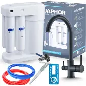 ARI Wasserfilter Set Morion mit 3-Wege Küchenarmatur Linko Schwarz, Umkehrosmose, 360° schwenkbar