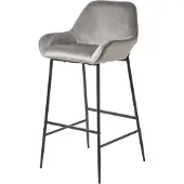 Homescapes Barhocker „Eton“ Tresenstuhl Samt Barhocker mit Rückenlehne 103cm hoch - silbergrau