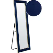 Beliani Stehspiegel Blau Samt 50 x 150 cm mit Gestell Dekorativer Rahmen Glamour Wanddekoration