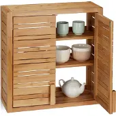 Relaxdays Wandschrank aus Bambus, 2 Türen, höhenverstellbare Einlegeböden, Quadrat Hängeschrank, HBT 56,5x56x21cm, natur