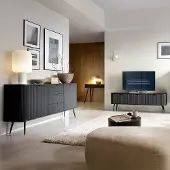 Lomadox Wohnzimmer Set 3-teilig schwarz mit Rillen, Metallfüße schwarz, ZARA-160