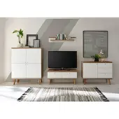 IMV Wohnwand Merle 321cm eiche riviera / weiß matt Wohnzimmer Anbauwand