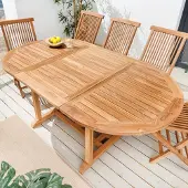 Riess Ausziehbarer Gartentisch EMPIRE TEAK 120-180cm natur Massivholz oval Esstisch Terrassentisch Tisch