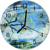 Tulup Glasuhr Wanduhr Küchenuhr Echt-Glas 30fi cm Bäume Wasser blau