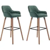 Vente-unique Barhocker 2er-Set - Samt & Metall in Holzoptik - Dunkelgrün - ELEANA