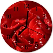 Tulup Glasuhr Wanduhr Küchenuhr Echt-Glas 30fi cm Rose rot