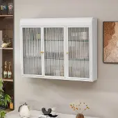 MODFU Wohnwand，Sideboard，Beistellschrank mit 3-türige, ewölbte Glasschränke，für Küche, Wohnzimmer und Badezimmer ，Weiß