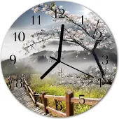 Tulup Glasuhr Wanduhr Küchenuhr Echt-Glas 30fi cm Frühling mehrfarbig