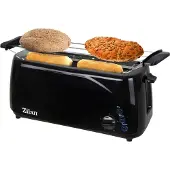 Zilan Toaster Langschlitz | 4 Scheiben Toastautomat | XXL Toaster | 1400 Watt | 5-Stufen Bräuneregler | Brötchenaufsatz | Auftau-Funktion | Krümmelschublade | Schwarz |