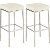 CLP 2er Set Barhocker Montreal Kunstleder gepolsterte Sitze und Fußstütze creme Gestell Farbe edelstahl