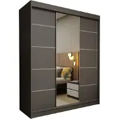 Masseno Schiebetürenschrank MIRELLA 180 cm Kleiderschrank Schlafzimmer Schrank 3-türig mit Spiegel Grau