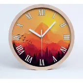 Tulup Holzuhr 30fi cm wanduhr - weiße Spitzen - Berglandschaft