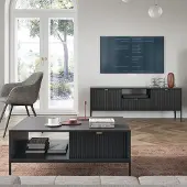 Lomadox Wohnmöbel Set schwarz, Fußgestell schwarz, NEWCASTLE-160, 2-teilig inkl. Couchtisch