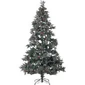 Beliani Weihnachtsbaum 240 cm Grün/ Rot Schnee bestreut mit Zapfen, Stechpalmenbeeren und Kunstschnee Weihnachtszeit/ Weihnachten/ Wohnzimmer Modern