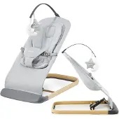 Moby-System Verstellbare Babywippe mit Spielbogen – Leinenstoff - grau