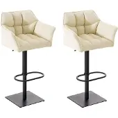 CLP 2er Set Barhocker Damaso Kunstleder drehbar und höhenverstellbar creme Gestell Farbe schwarz