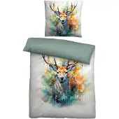 Biberna Linon Bettwäsche 0046737 HIRSCH color: natur, size: 1x 135x200 cm + 1x 80x80 cm