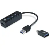 Conceptronic HUBBIES 4-Port-USB 3.0-Hub und OTG-Adapter für USB-C, USB 3.2 Gen 1 (3.1 Gen 1) Type-A, USB 3.2 Gen 1 (3.1 Gen 1) Type-A, 5000 Mbit/s, Schwarz, Kunststoff, 0,12 m