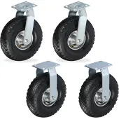 Relaxdays 2x Bockrolle + 2x Lenkrolle Set, luftbereiftes Schwerlastrad, 3.00-4, Transportrollen 120 kg, schwarz/silber