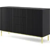 Homlando Kommode RAVENNA B 150 cm 2D3S rahmen SCHWARZ MATT / SCHWARZ MATT Sideboard MDF 2 Türen 3 Schubladen Highboard Schrank offene Regale Büfett mit gefräster fronten