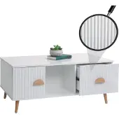 Mendler Couchtisch MCW-N89, Beistelltisch Sofatisch, Schubladen Türen Fächer 3D-Design Melamin Holz, 43x100x60cm weiß