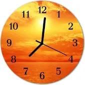 Tulup Glasuhr Wanduhr Küchenuhr Echt-Glas 30fi cm Sonne orange