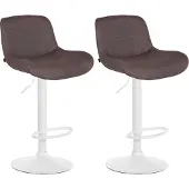 CLP 2er Set Barhocker Solon Weiß höhenverstellbar und drehbar mit Rückenlehne dunkelbraun Material Stoff